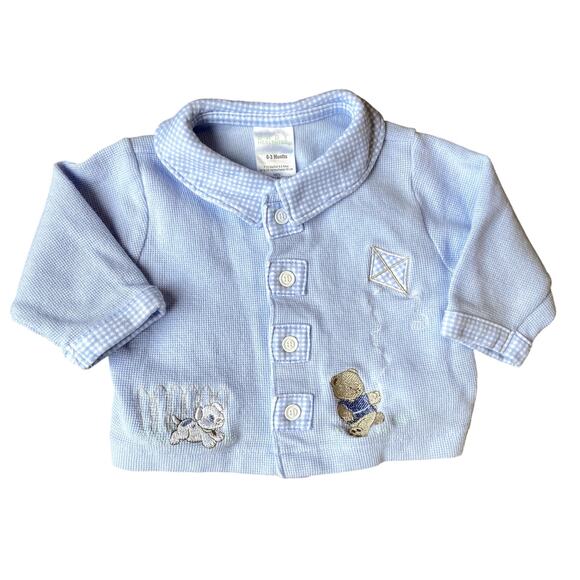 Vintage Baby Healthtex Blue Collared Embroidered Button Up Shirt Jacket 0-3 mo - Picture 1 of 8